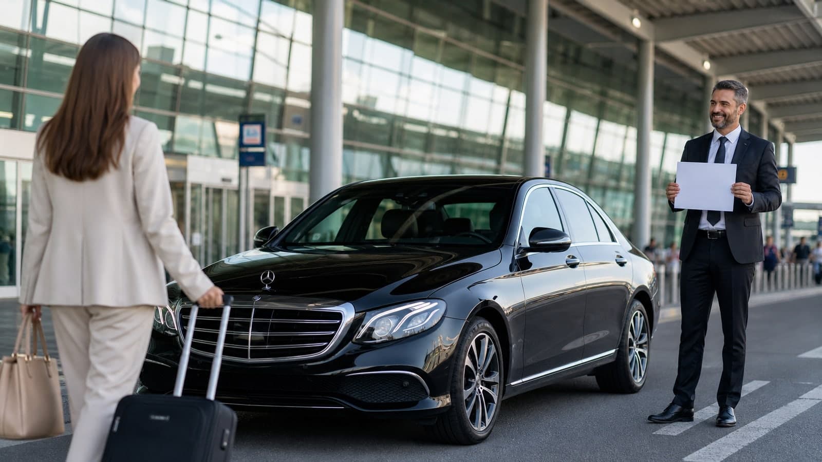 Mercedes de MeTransfers para La Mejor Opción de Recogida VIP en el Aeropuerto del Prat Qué pasa cuando tu chófer te espera con un cartel